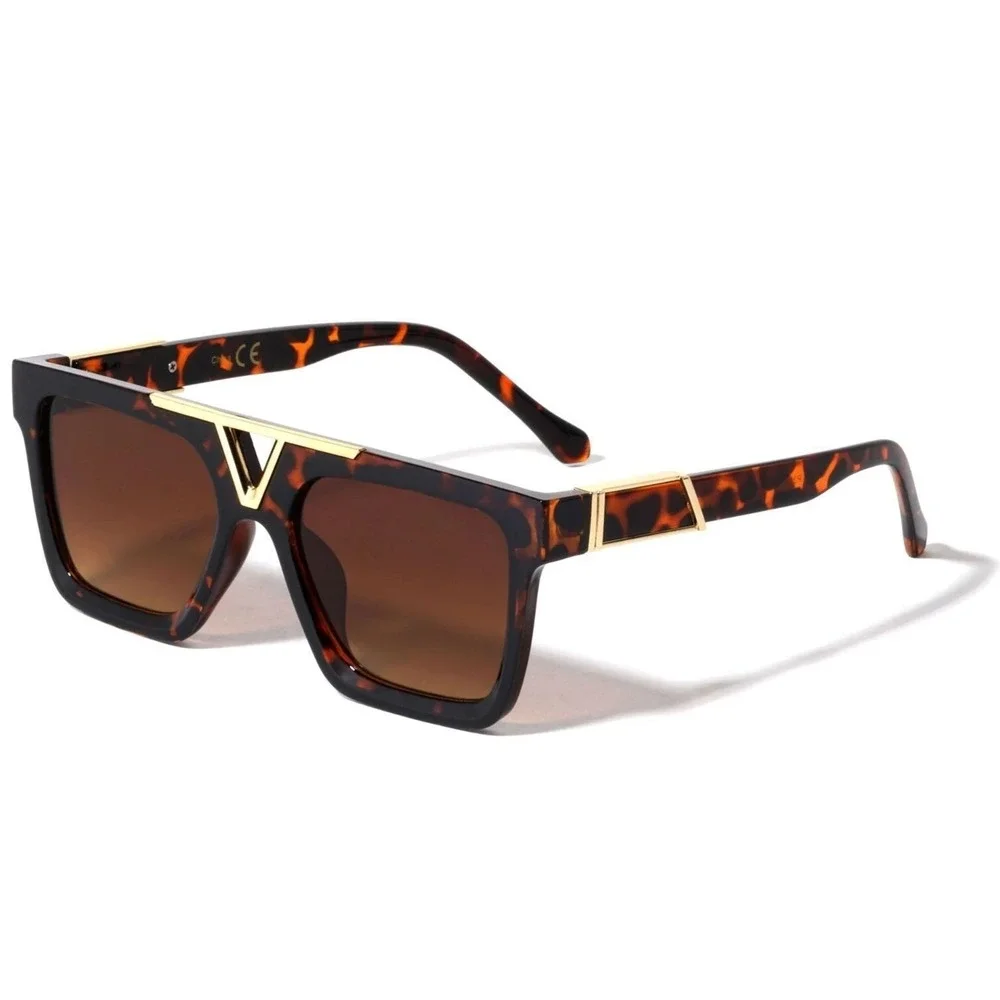 Square Frame Sunglasses Tortoise Gold Brown Lens Outdoor Classy Style Street New